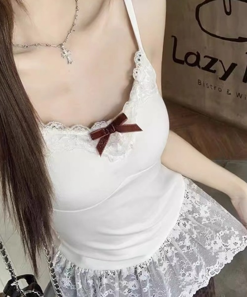 Mejoul（メジュール）の「リボンシアーレースキャミソール（キャミソール・レディース・ホワイト/アイボリー/ブラック・F）」の5枚目の写真