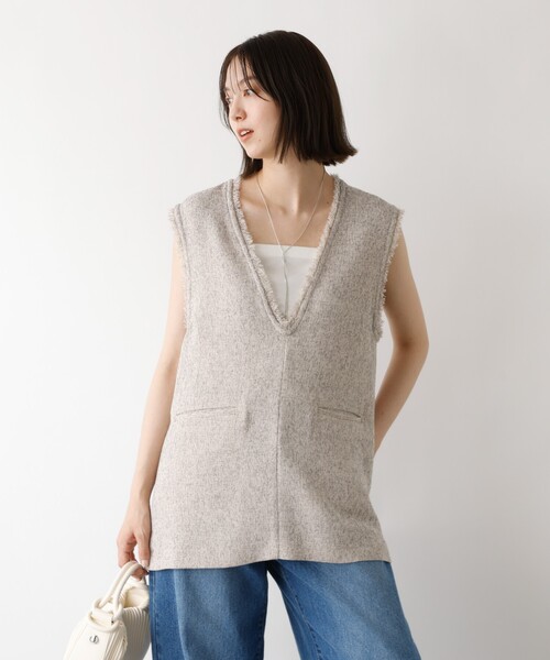 abahouse mavie(アバハウスマヴィ)の「ツイードフリンジベスト(ベスト・レディース・ライトグレー/ブラック・フリー)」の8枚目の写真