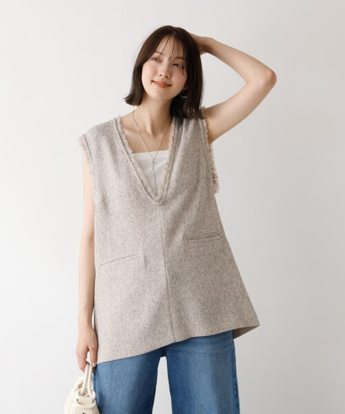 abahouse mavie(アバハウスマヴィ)の「ツイードフリンジベスト(ベスト・レディース・ライトグレー/ブラック・フリー)」の9枚目の写真