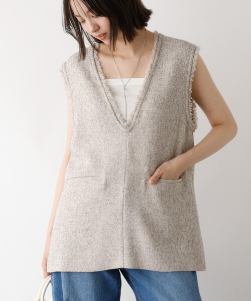 abahouse mavie(アバハウスマヴィ)の「ツイードフリンジベスト(ベスト・レディース・ライトグレー/ブラック・フリー)」の10枚目の写真