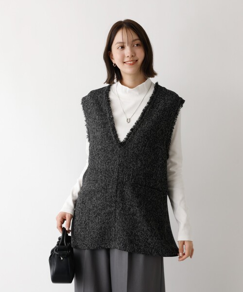 abahouse mavie(アバハウスマヴィ)の「ツイードフリンジベスト(ベスト・レディース・ライトグレー/ブラック・フリー)」の16枚目の写真