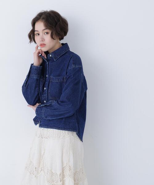 N.（N. Natural Beauty Basic）（エヌエヌナチュラルビューティーベーシック）の「クロップドデニムシャツ（シャツ/ブラウス・レディース・ネイビー/ブルー・ﾌﾘ-）」の10枚目の写真