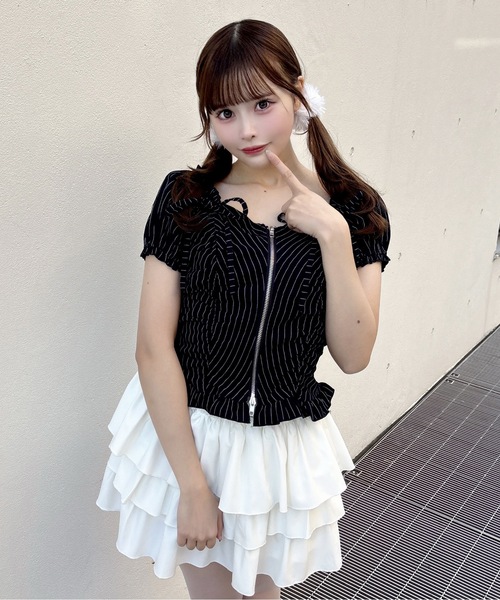 one way（ワンウェイ）の「ジップギャザーブラウス（シャツ/ブラウス・レディース・グレー系その他/ブルー系その他/ホワイト系その他・FREE）」の3枚目の写真