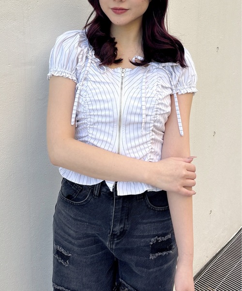 one way（ワンウェイ）の「ジップギャザーブラウス（シャツ/ブラウス・レディース・グレー系その他/ブルー系その他/ホワイト系その他・FREE）」の9枚目の写真