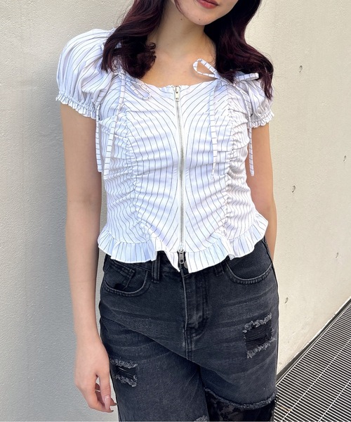 one way（ワンウェイ）の「ジップギャザーブラウス（シャツ/ブラウス・レディース・グレー系その他/ブルー系その他/ホワイト系その他・FREE）」の10枚目の写真