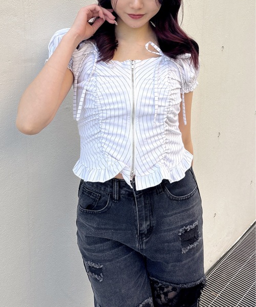 one way（ワンウェイ）の「ジップギャザーブラウス（シャツ/ブラウス・レディース・グレー系その他/ブルー系その他/ホワイト系その他・FREE）」の11枚目の写真