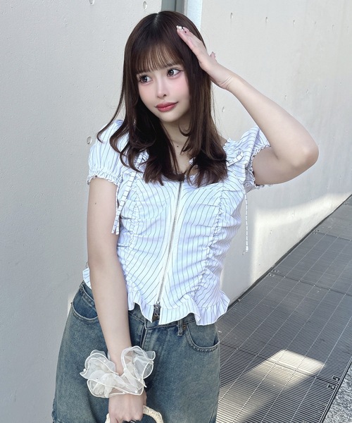 one way（ワンウェイ）の「ジップギャザーブラウス（シャツ/ブラウス・レディース・グレー系その他/ブルー系その他/ホワイト系その他・FREE）」の5枚目の写真