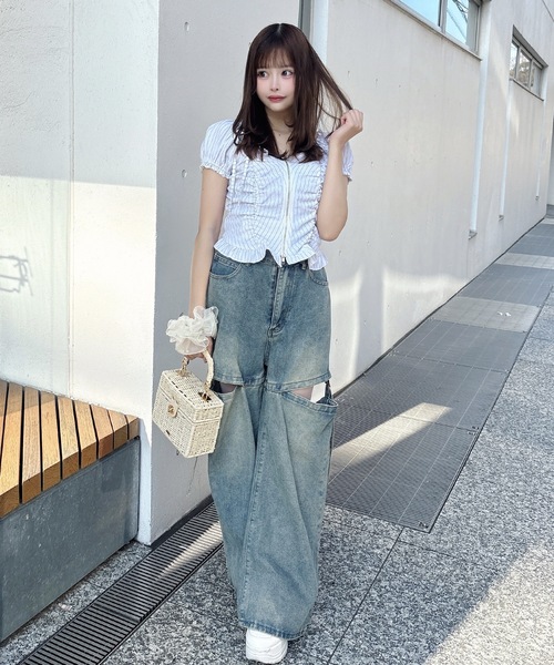 one way（ワンウェイ）の「ジップギャザーブラウス（シャツ/ブラウス・レディース・グレー系その他/ブルー系その他/ホワイト系その他・FREE）」の6枚目の写真