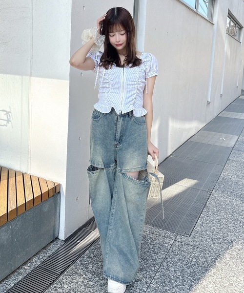 one way（ワンウェイ）の「ジップギャザーブラウス（シャツ/ブラウス・レディース・グレー系その他/ブルー系その他/ホワイト系その他・FREE）」の7枚目の写真