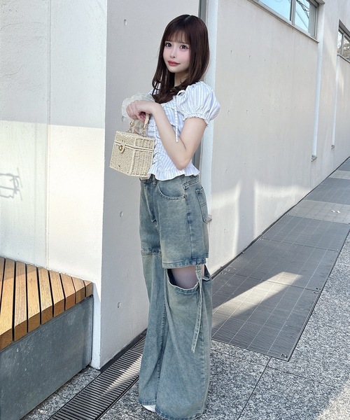 one way（ワンウェイ）の「ジップギャザーブラウス（シャツ/ブラウス・レディース・グレー系その他/ブルー系その他/ホワイト系その他・FREE）」の8枚目の写真