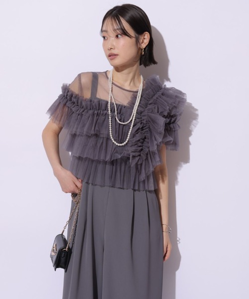 Mystrada（マイストラーダ）の「チュールアシメサロペット（その他パンツ・レディース・チャコールグレー・38/36/34）」の4枚目の写真