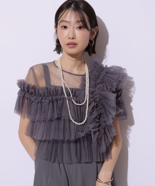 Mystrada（マイストラーダ）の「チュールアシメサロペット（その他パンツ・レディース・チャコールグレー・38/36/34）」の6枚目の写真