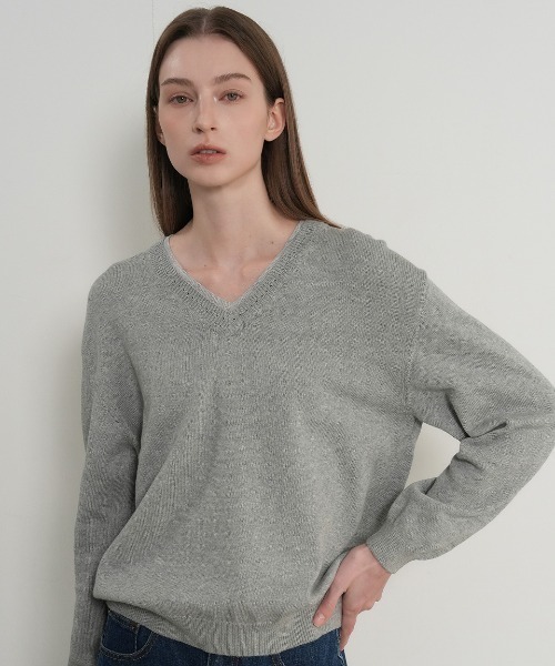 GENERAL IDEA（ジェネラルアイデア）の「【GENERAL IDEA】コットンレイヤードVネックニットプルオーバー / Cotton Layered V-Neck Knit Pullover（ニット/セーター・レディース・ホワイト/ピンク/ライトグレー・S/L/M）」の2枚目の写真