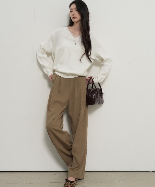 GENERAL IDEA（ジェネラルアイデア）の「【GENERAL IDEA】コットンレイヤードVネックニットプルオーバー / Cotton Layered V-Neck Knit Pullover（ニット/セーター・レディース・ホワイト/ピンク/ライトグレー・S/L/M）」の6枚目の写真