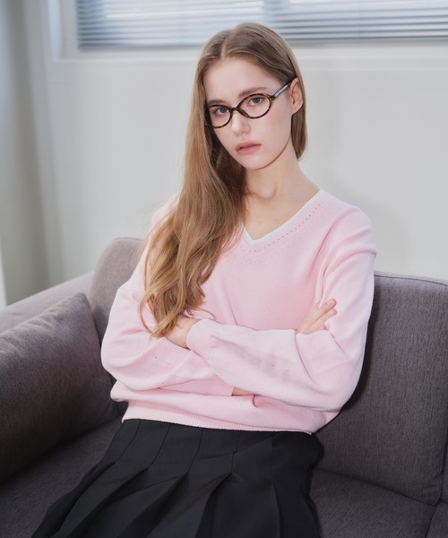 GENERAL IDEA（ジェネラルアイデア）の「【GENERAL IDEA】コットンレイヤードVネックニットプルオーバー / Cotton Layered V-Neck Knit Pullover（ニット/セーター・レディース・ホワイト/ピンク/ライトグレー・S/L/M）」の18枚目の写真