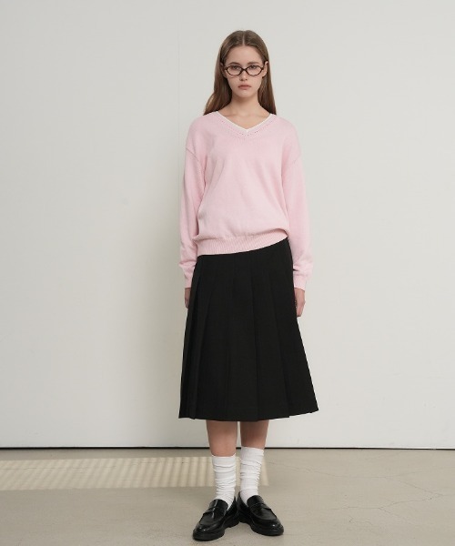 GENERAL IDEA（ジェネラルアイデア）の「【GENERAL IDEA】コットンレイヤードVネックニットプルオーバー / Cotton Layered V-Neck Knit Pullover（ニット/セーター・レディース・ホワイト/ピンク/ライトグレー・S/L/M）」の19枚目の写真