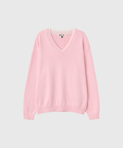 GENERAL IDEA（ジェネラルアイデア）の「【GENERAL IDEA】コットンレイヤードVネックニットプルオーバー / Cotton Layered V-Neck Knit Pullover（ニット/セーター・レディース・ホワイト/ピンク/ライトグレー・S/L/M）」の21枚目の写真