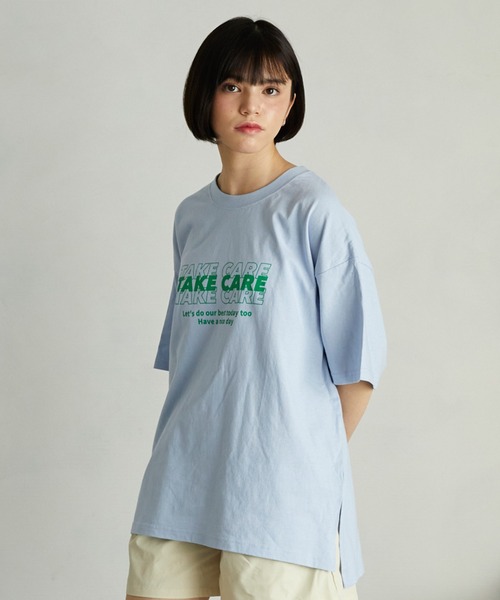 undeny.(アンディニ-)の「アンディニー TAKE CARE Tシャツ(Tシャツ/カットソー・レディース・ピンク/サックスブルー・F)」の1枚目の写真