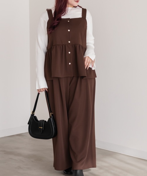 CLETTE(クレット)の「CLETTEオリジナルリップルビスチェ&ワイドパンツセットアップ(ワンピース・レディース・ブラック/チャコールグレー/ブラウン・4L/3L/LL)」の3枚目の写真