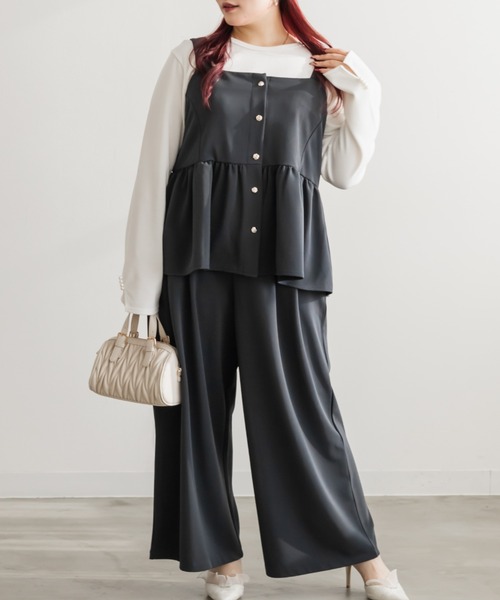 CLETTE(クレット)の「CLETTEオリジナルリップルビスチェ&ワイドパンツセットアップ(ワンピース・レディース・ブラック/チャコールグレー/ブラウン・4L/3L/LL)」の2枚目の写真