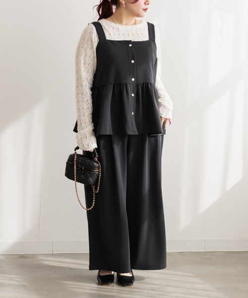 CLETTE(クレット)の「CLETTEオリジナルリップルビスチェ&ワイドパンツセットアップ(ワンピース・レディース・ブラック/チャコールグレー/ブラウン・4L/3L/LL)」の5枚目の写真