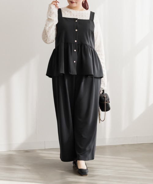 CLETTE(クレット)の「CLETTEオリジナルリップルビスチェ&ワイドパンツセットアップ(ワンピース・レディース・ブラック/チャコールグレー/ブラウン・4L/3L/LL)」の6枚目の写真