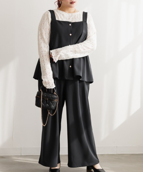 CLETTE(クレット)の「CLETTEオリジナルリップルビスチェ&ワイドパンツセットアップ(ワンピース・レディース・ブラック/チャコールグレー/ブラウン・4L/3L/LL)」の4枚目の写真