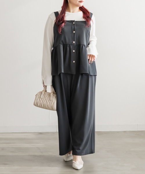 CLETTE(クレット)の「CLETTEオリジナルリップルビスチェ&ワイドパンツセットアップ(ワンピース・レディース・ブラック/チャコールグレー/ブラウン・4L/3L/LL)」の10枚目の写真