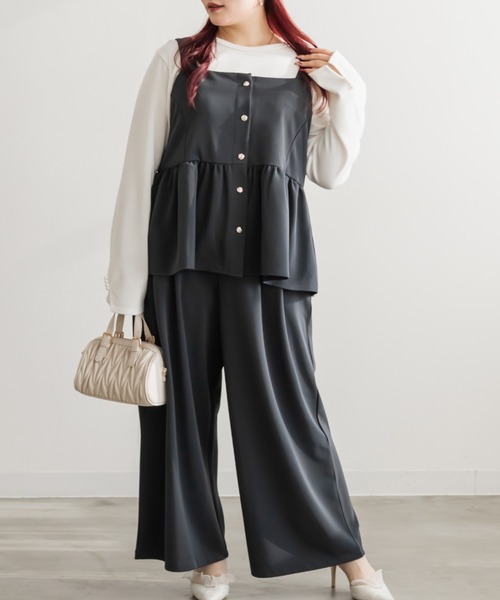 CLETTE(クレット)の「CLETTEオリジナルリップルビスチェ&ワイドパンツセットアップ(ワンピース・レディース・ブラック/チャコールグレー/ブラウン・4L/3L/LL)」の9枚目の写真