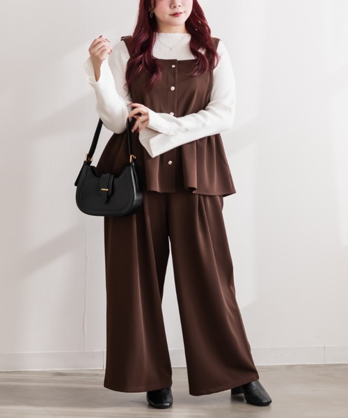 CLETTE(クレット)の「CLETTEオリジナルリップルビスチェ&ワイドパンツセットアップ(ワンピース・レディース・ブラック/チャコールグレー/ブラウン・4L/3L/LL)」の14枚目の写真