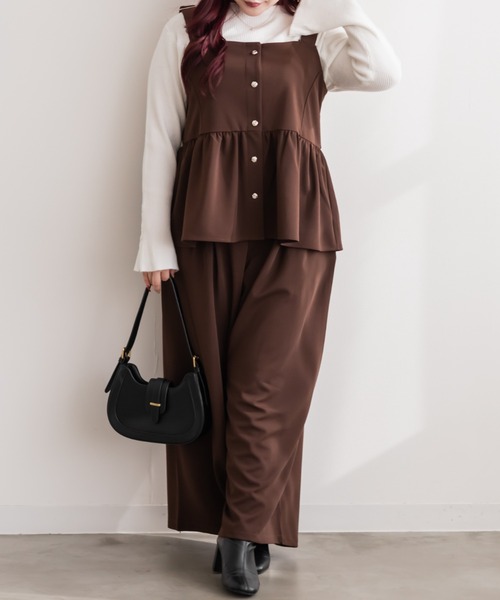 CLETTE(クレット)の「CLETTEオリジナルリップルビスチェ&ワイドパンツセットアップ(ワンピース・レディース・ブラック/チャコールグレー/ブラウン・4L/3L/LL)」の13枚目の写真