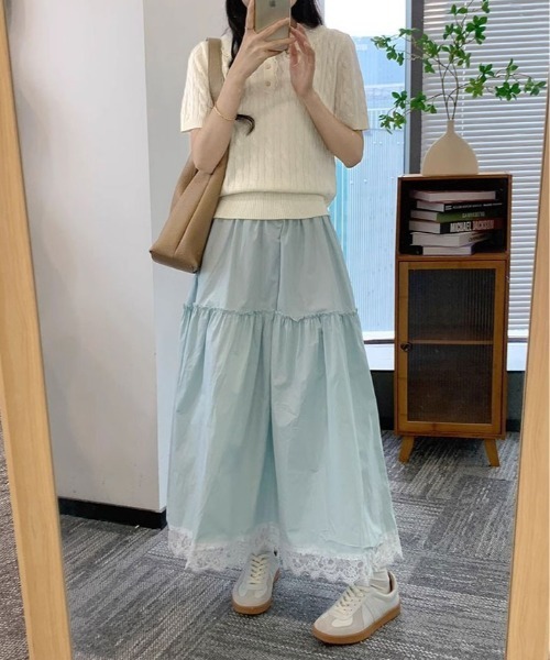 kirakiraShop(キラキラショップ)の「襟レース 半袖 ケーブル ポロニット(ニット/セーター・レディース・杢グレー/ブルー/アイボリー/ピンク/レッド/ネイビー・FREE)」の14枚目の写真