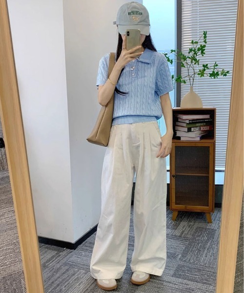 kirakiraShop(キラキラショップ)の「襟レース 半袖 ケーブル ポロニット(ニット/セーター・レディース・杢グレー/ブルー/アイボリー/ピンク/レッド/ネイビー・FREE)」の19枚目の写真