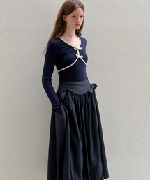 LAUTREDE MIN（ロートルドミン）の「Shirring Ribbon Navy skirt（スカート）」