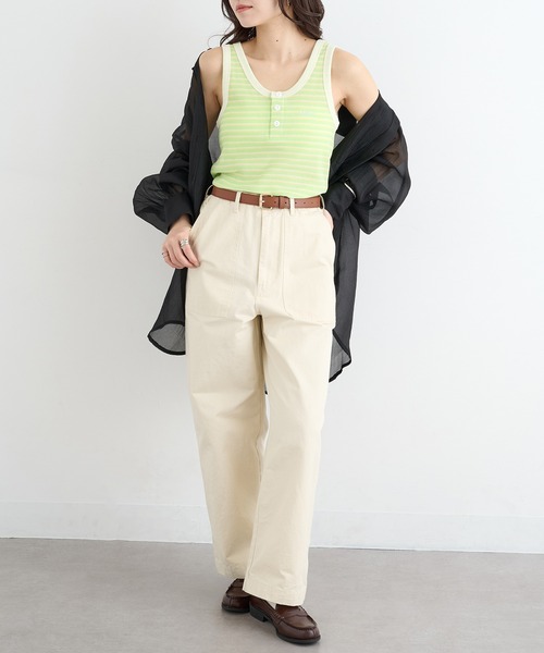 Healthknit(ヘルスニット)の「【Healthknit】26SS Multi Border Waffle Henley Tanktop 681(タンクトップ・レディース・アイボリー系1/ライム/ブラウン系1・FREE)」の13枚目の写真