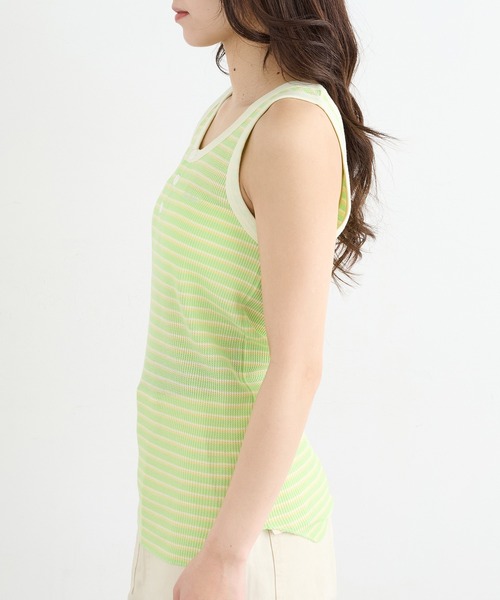 Healthknit(ヘルスニット)の「【Healthknit】26SS Multi Border Waffle Henley Tanktop 681(タンクトップ・レディース・アイボリー系1/ライム/ブラウン系1・FREE)」の11枚目の写真