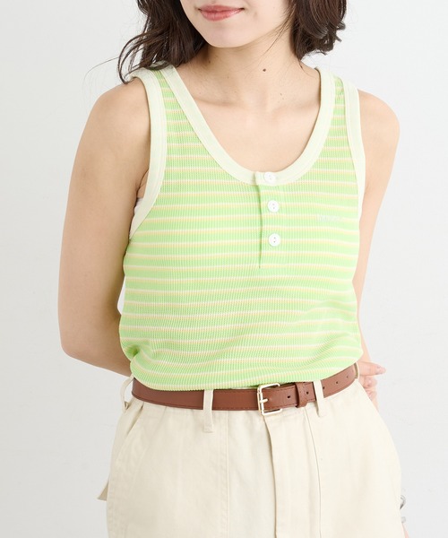 Healthknit(ヘルスニット)の「【Healthknit】26SS Multi Border Waffle Henley Tanktop 681(タンクトップ・レディース・アイボリー系1/ライム/ブラウン系1・FREE)」の8枚目の写真