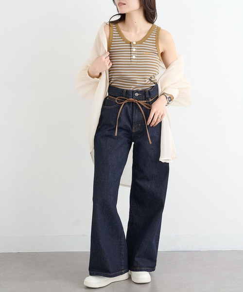 Healthknit(ヘルスニット)の「【Healthknit】26SS Multi Border Waffle Henley Tanktop 681(タンクトップ・レディース・アイボリー系1/ライム/ブラウン系1・FREE)」の4枚目の写真