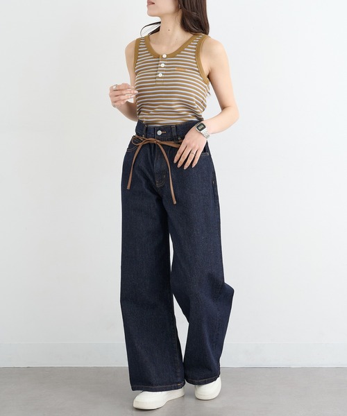 Healthknit(ヘルスニット)の「【Healthknit】26SS Multi Border Waffle Henley Tanktop 681(タンクトップ・レディース・アイボリー系1/ライム/ブラウン系1・FREE)」の5枚目の写真
