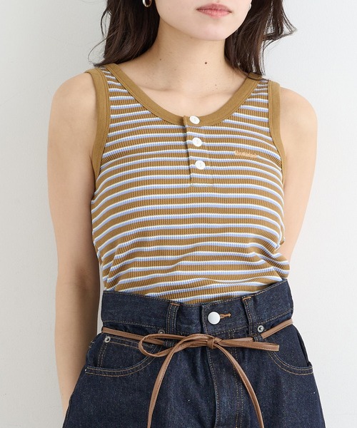 Healthknit(ヘルスニット)の「【Healthknit】26SS Multi Border Waffle Henley Tanktop 681(タンクトップ・レディース・アイボリー系1/ライム/ブラウン系1・FREE)」の22枚目の写真