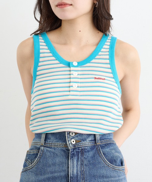 Healthknit(ヘルスニット)の「【Healthknit】26SS Multi Border Waffle Henley Tanktop 681(タンクトップ・レディース・アイボリー系1/ライム/ブラウン系1・FREE)」の16枚目の写真