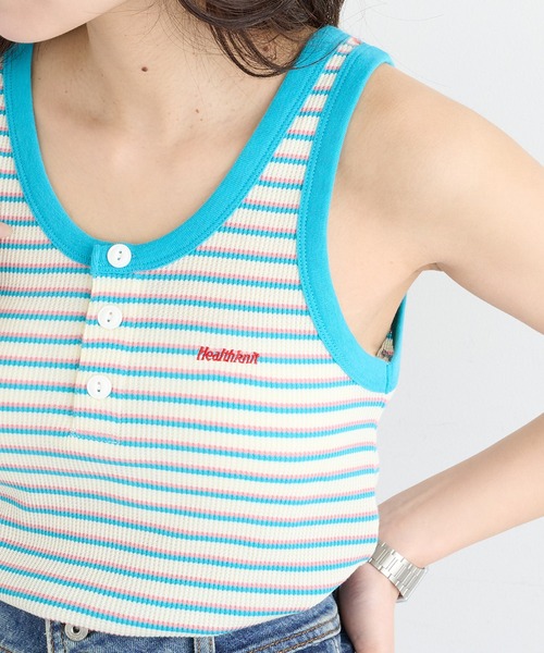 Healthknit(ヘルスニット)の「【Healthknit】26SS Multi Border Waffle Henley Tanktop 681(タンクトップ・レディース・アイボリー系1/ライム/ブラウン系1・FREE)」の19枚目の写真