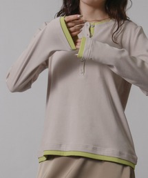 レイヤード風 バイカラー ヘンリーネックロンT 長袖Tシャツ ロングTシャツ