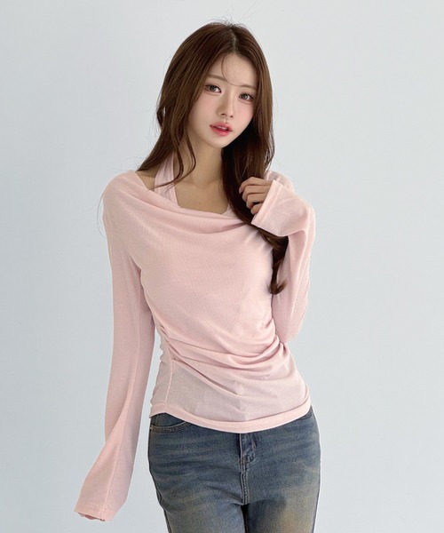 by muni:r(バイ ムニール)の「【着用動画あり・3色展開】ドレープホルターネックTシャツ(Tシャツ/カットソー・レディース・ピンク/クリーム/ブラック・FREE)」の18枚目の写真