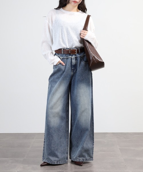 hunch（ハンチ）の「hunch デニム/ツイルワイドパンツ（デニムパンツ・レディース・ライトインディゴブルー/ブルー/カーキ・FREE）」の18枚目の写真