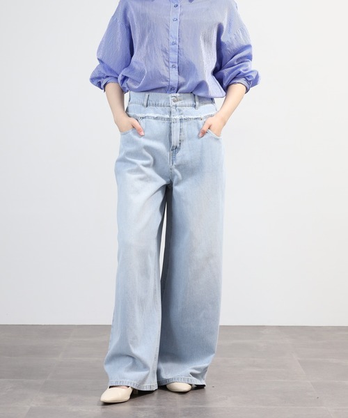 hunch（ハンチ）の「hunch デニム/ツイルワイドパンツ（デニムパンツ・レディース・ライトインディゴブルー/ブルー/カーキ・FREE）」の21枚目の写真