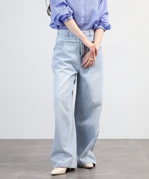hunch（ハンチ）の「hunch デニム/ツイルワイドパンツ（デニムパンツ・レディース・ライトインディゴブルー/ブルー/カーキ・FREE）」の22枚目の写真