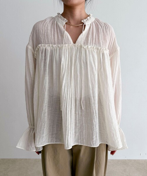 fredy emue（フレディエミュ）の「LINEN混シアー楊柳ブラウス（シャツ/ブラウス・レディース・ブラック/サックスブルー/アイボリー・38）」の14枚目の写真