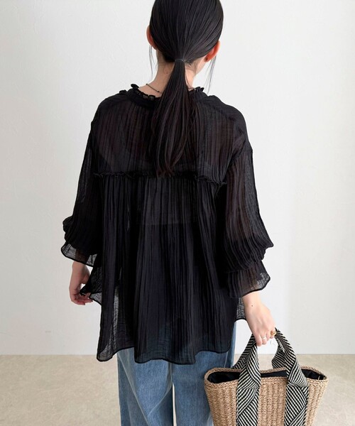 fredy emue（フレディエミュ）の「LINEN混シアー楊柳ブラウス（シャツ/ブラウス・レディース・ブラック/サックスブルー/アイボリー・38）」の4枚目の写真