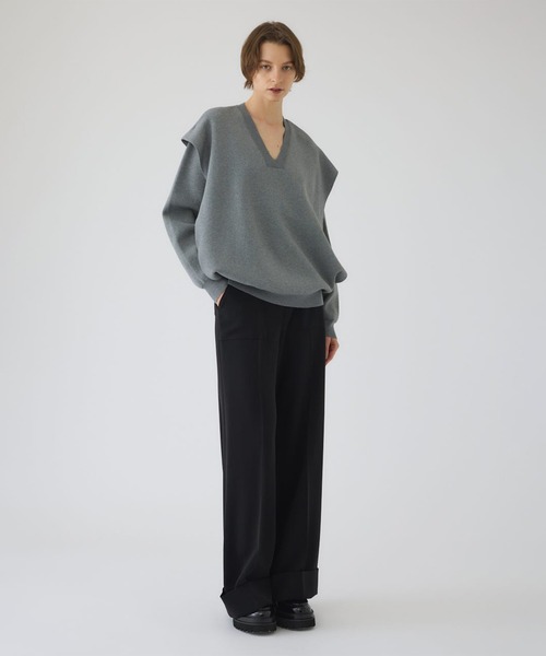 RIM.ARK(リムアーク)の「【RIM.ARK/リムアーク】Side open oversized knit PO/サイドオープンオーバーサイズニットプルオーバー(ニット/セーター・レディース・ブラック/グレー・FREE)」の1枚目の写真